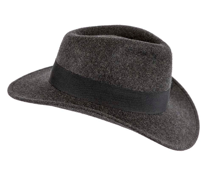 Unisex Dark Grey Fedora Felt Wide Brim Hat - Hats From OZ