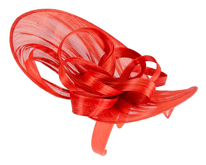 Large orange silk abaca heart fascinator - Hats From OZ