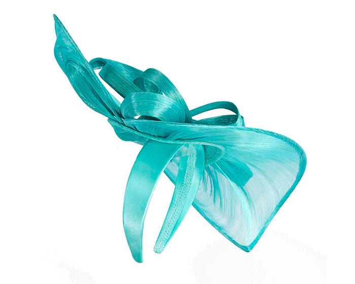 Large turquoise silk abaca heart fascinator - Hats From OZ