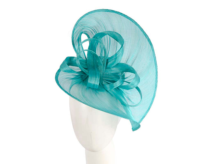 Large turquoise silk abaca heart fascinator - Hats From OZ