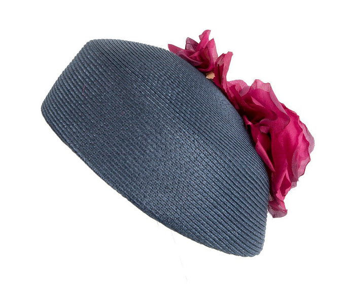 Modern navy beret hat with fuchsia flowers by Max Alexander - Hats From OZ