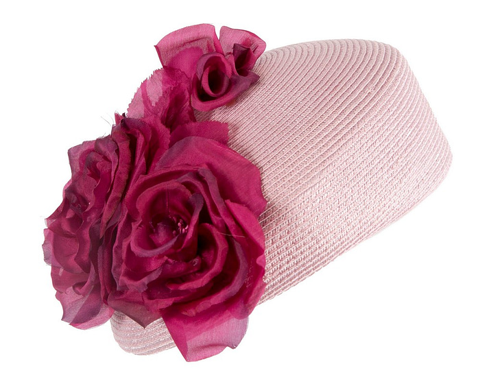 Modern pink beret hat with fuchsia flowers by Max Alexander - Hats From OZ