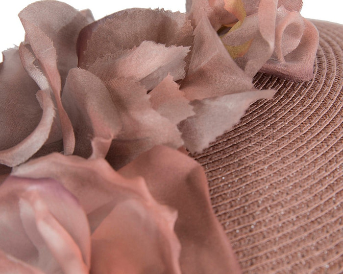 Modern taupe beret hat with flowers by Max Alexander - Hats From OZ