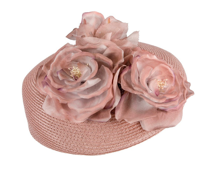 Modern taupe beret hat with flowers by Max Alexander - Hats From OZ