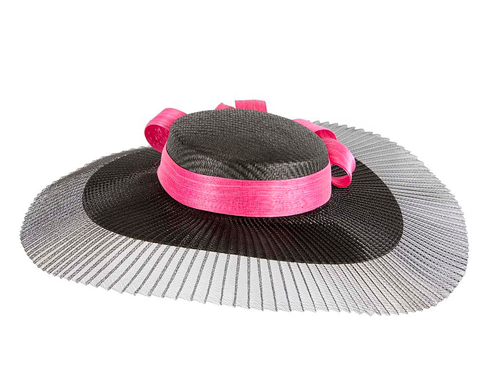 Large black & fuchsia boater hat by Fillies Collection - Hats From OZ