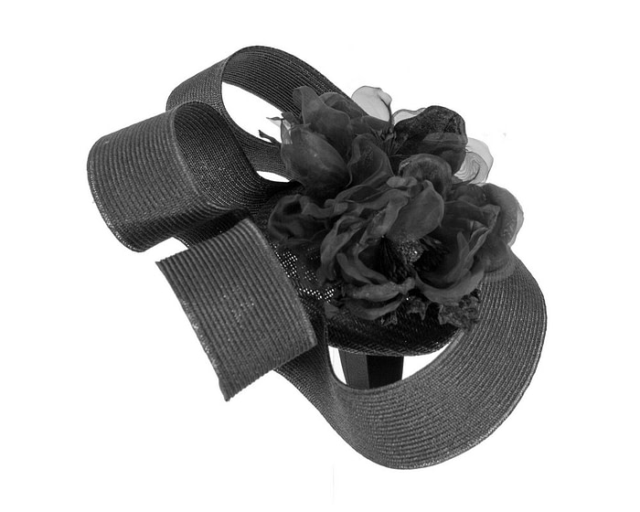 Large black fascinator with flower by Fillies Collection - Hats From OZ