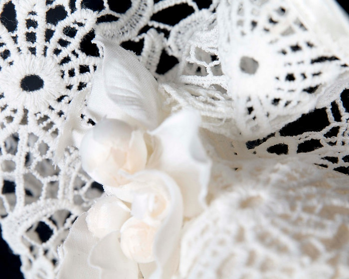 Cream lace covered pillbox fascinator - Hats From OZ