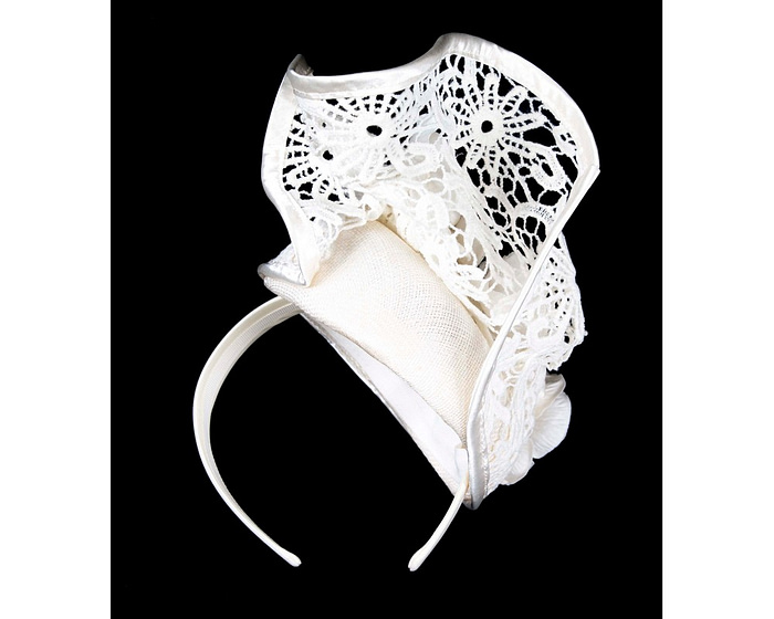 Cream lace covered pillbox fascinator - Hats From OZ