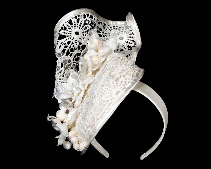 Cream lace covered pillbox fascinator - Hats From OZ