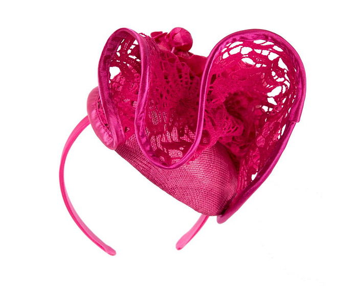 Fuchsia lace covered pillbox fascinator - Hats From OZ