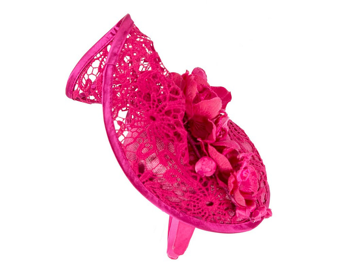 Fuchsia lace covered pillbox fascinator - Hats From OZ