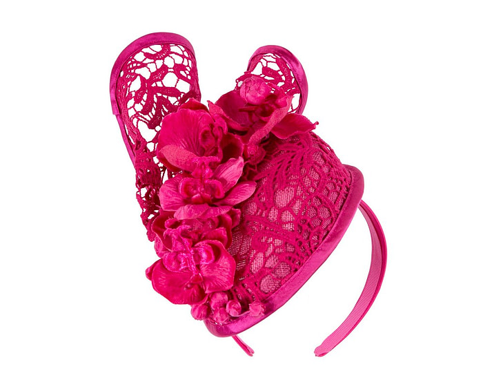 Fuchsia lace covered pillbox fascinator - Hats From OZ