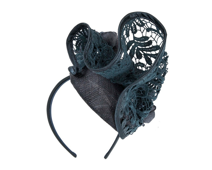 Navy lace covered pillbox fascinator - Hats From OZ