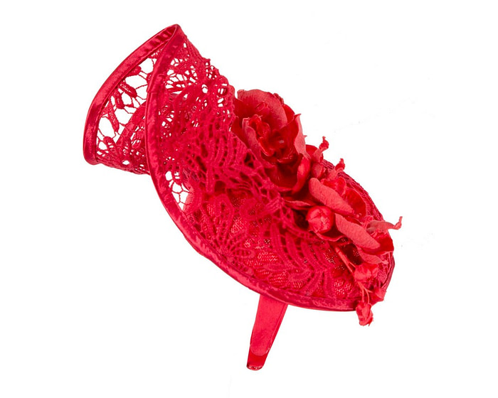 Red lace covered pillbox fascinator - Hats From OZ