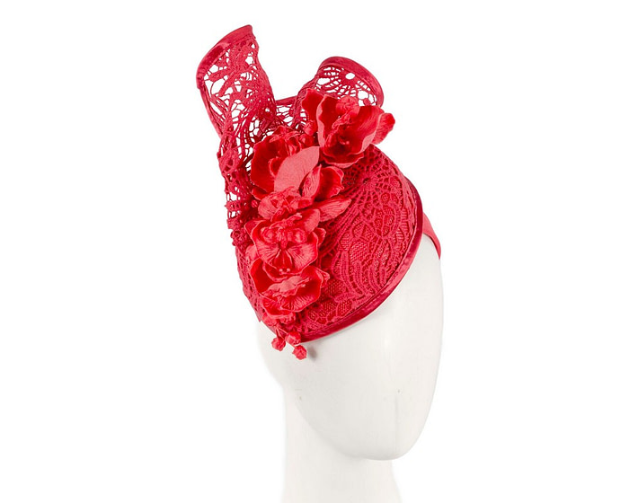 Red lace covered pillbox fascinator - Hats From OZ