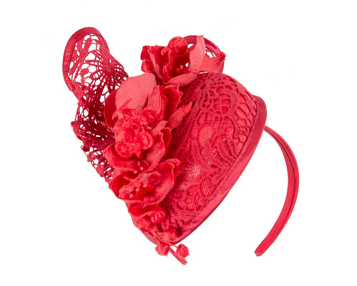 Red lace covered pillbox fascinator - Hats From OZ