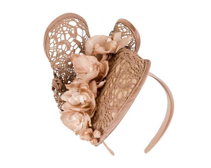 Taupe lace covered pillbox fascinator - Hats From OZ