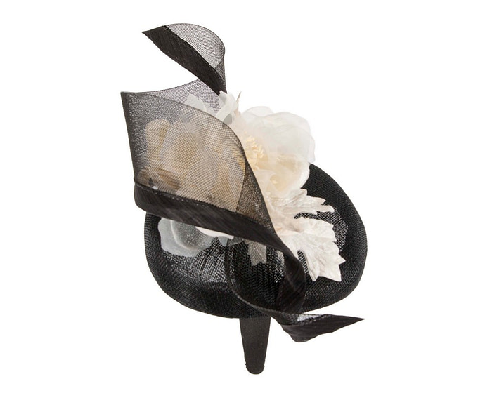 Black & cream pillbox fascinator with flower by Fillies Collection - Hats From OZ