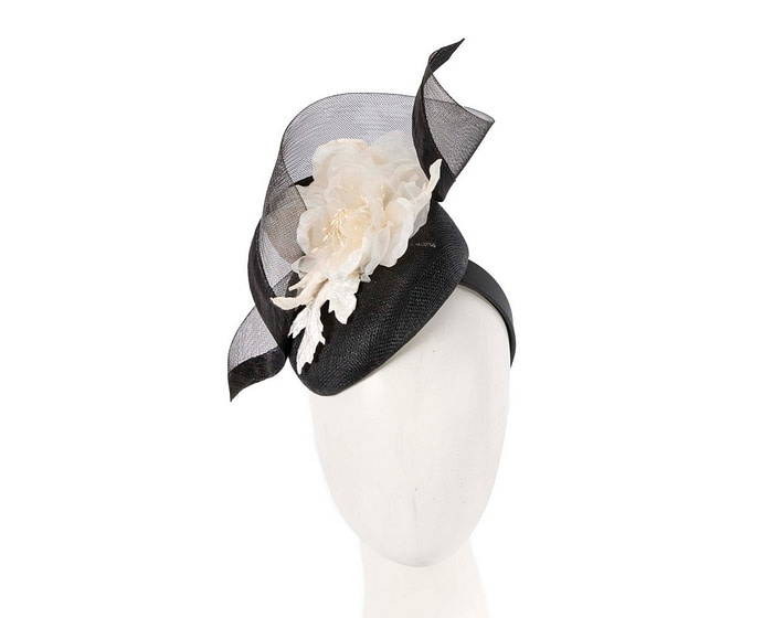 Black & cream pillbox fascinator with flower by Fillies Collection - Hats From OZ