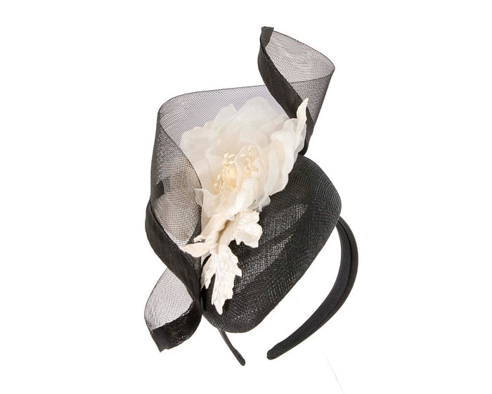 Black & cream pillbox fascinator with flower by Fillies Collection - Hats From OZ