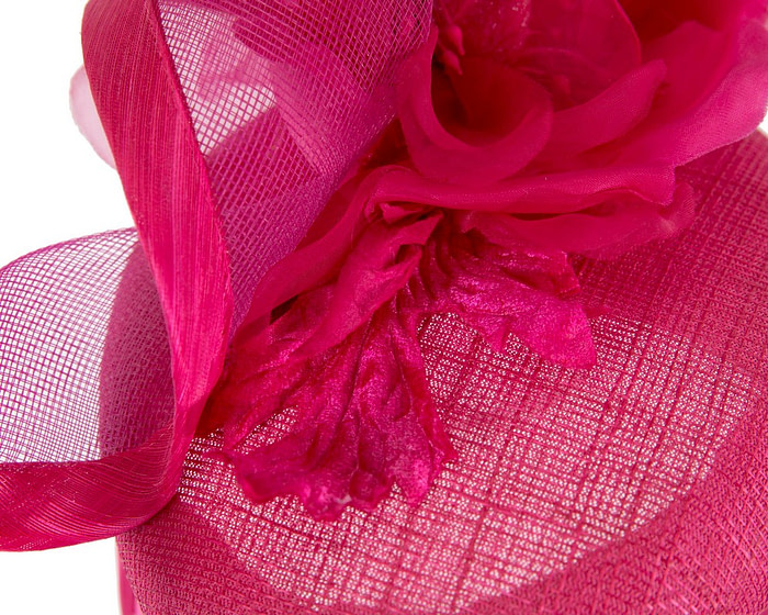 Fuchsia pillbox fascinator with flower by Fillies Collection - Hats From OZ