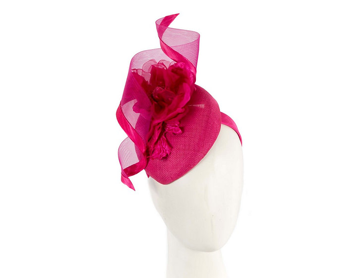 Fuchsia pillbox fascinator with flower by Fillies Collection - Hats From OZ