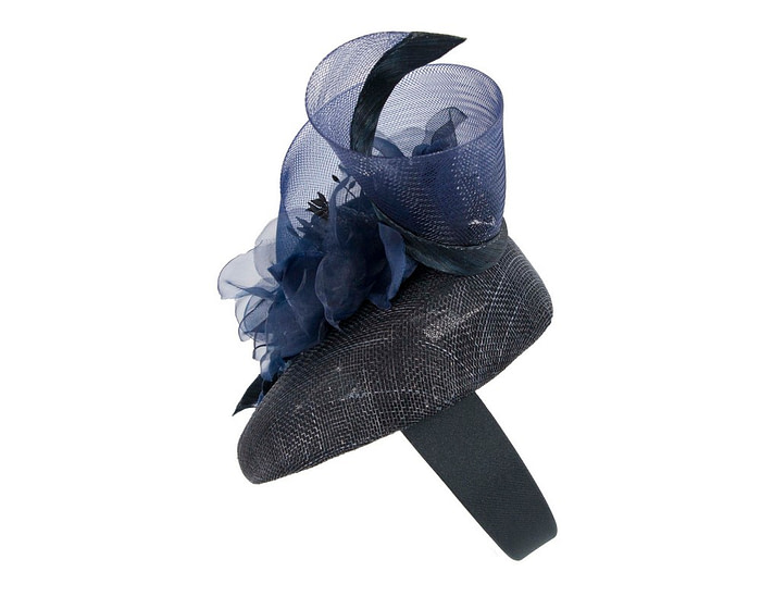 Navy pillbox fascinator with flower by Fillies Collection - Hats From OZ