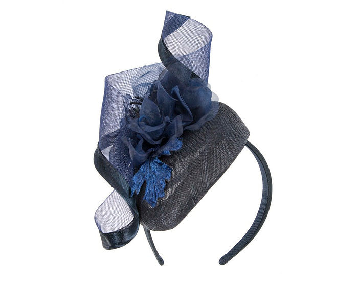 Navy pillbox fascinator with flower by Fillies Collection - Hats From OZ