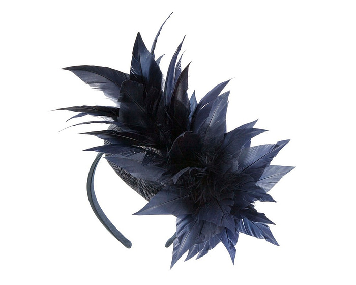 Navy feather spring facing fascinator - Hats From OZ