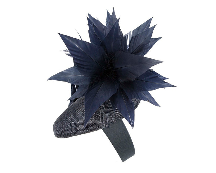 Navy feather spring facing fascinator - Hats From OZ