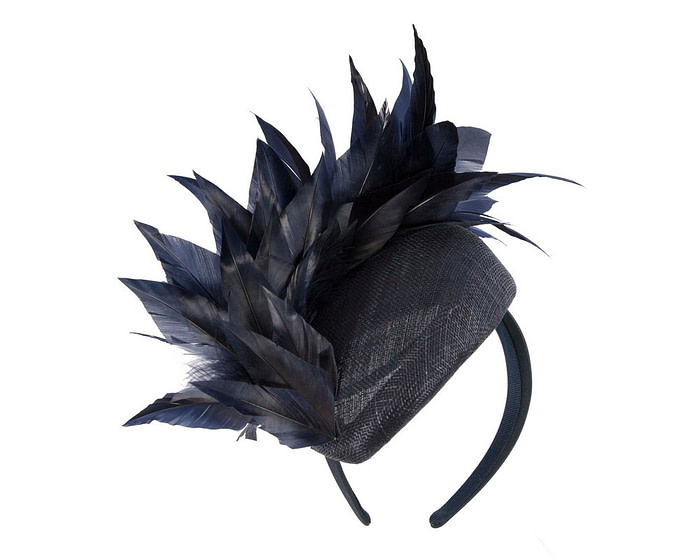 Navy feather spring facing fascinator - Hats From OZ