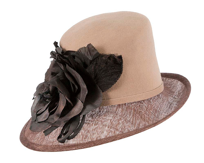 Exclusive cofee ladies winter fashion hat with flower by Cupids Millinery - Hats From OZ