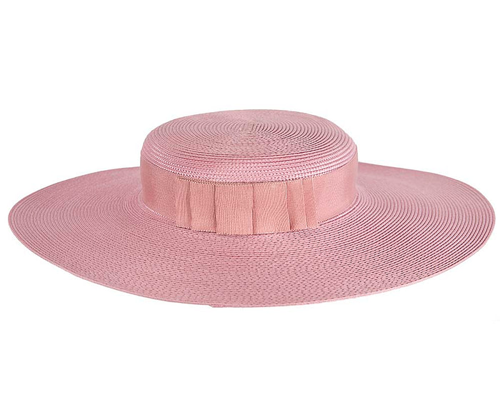 Wide brim dusty pink boater hat - Hats From OZ