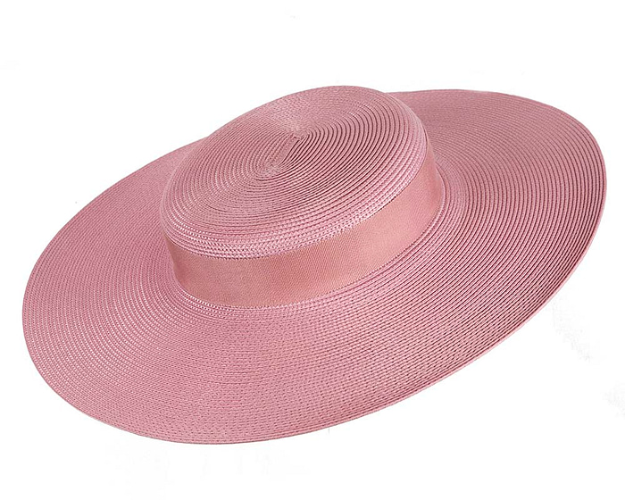 Wide brim dusty pink boater hat - Hats From OZ