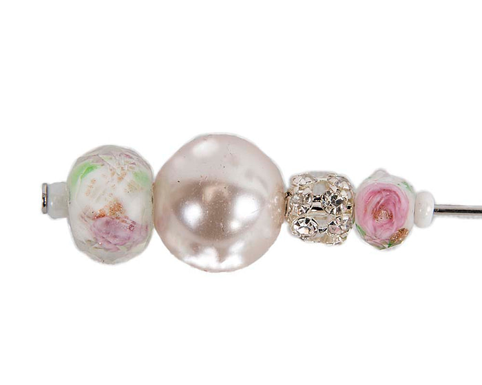 Glass rose and pearls head hat pin - Hats From OZ