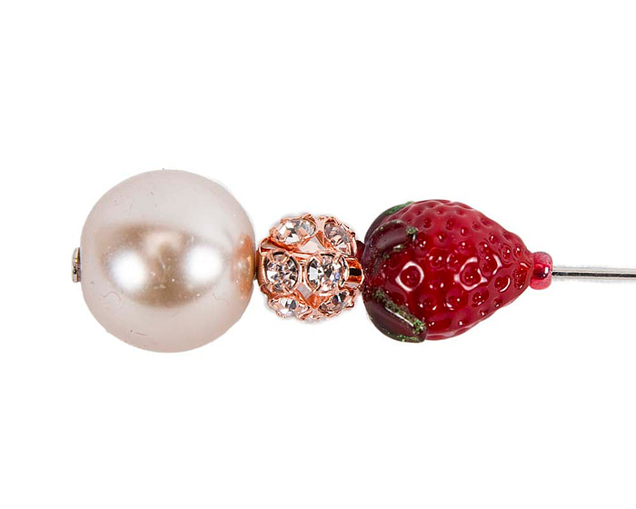 Glass strawberry and pearls head hat pin - Hats From OZ