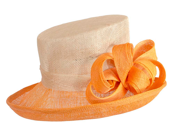 Elegant sinamay nude & orange hat - Hats From OZ