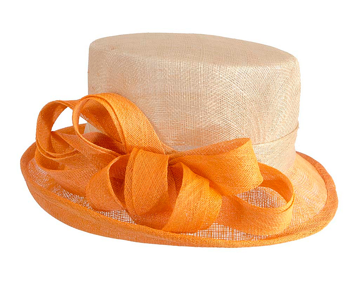 Elegant sinamay nude & orange hat - Hats From OZ