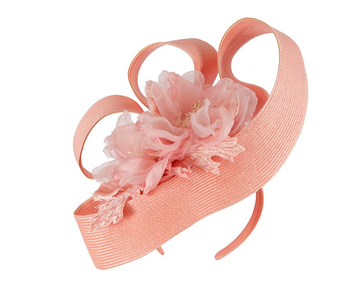 Large coral fascinator with flower by Fillies Collection - Image 2