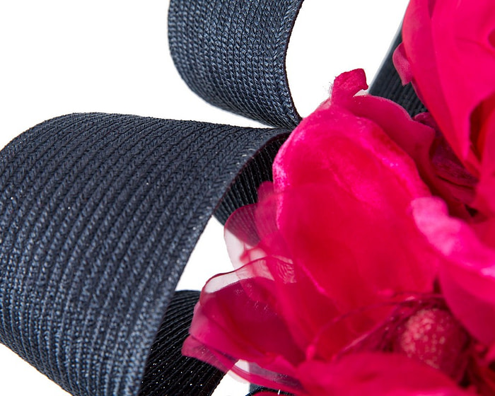 Large navy & fuchsia fascinator with flower by Fillies Collection - Hats From OZ