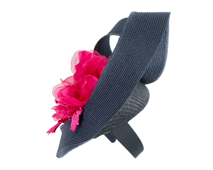 Large navy & fuchsia fascinator with flower by Fillies Collection - Hats From OZ