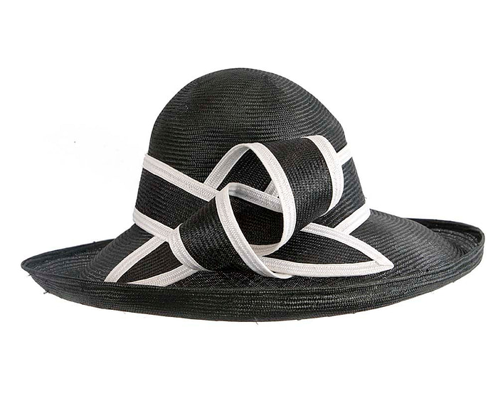 Wide brim black & white racing hat CU491 - Hats From OZ