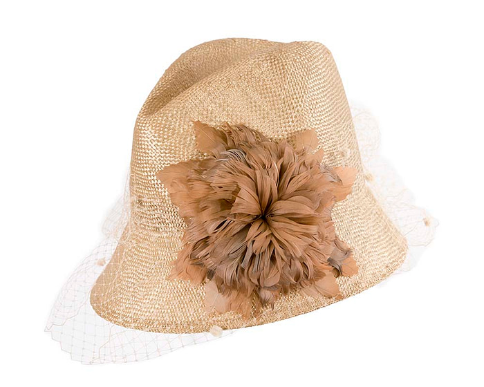 Straw fedora hat with feather flower - Hats From OZ