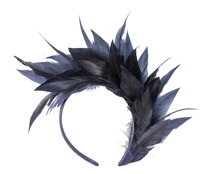 Navy feather fascinator headband by Max Alexander - Hats From OZ