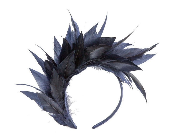 Navy feather fascinator headband by Max Alexander - Hats From OZ