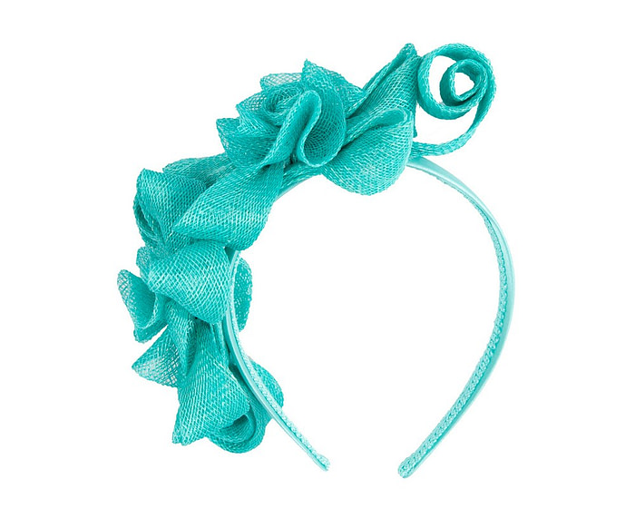 Aqua curly sinamay fascinator by Max Alexander - Hats From OZ