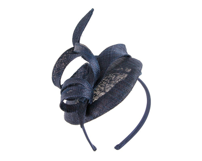 Sculptured navy sinamay fascinator by Max Alexander - Hats From OZ