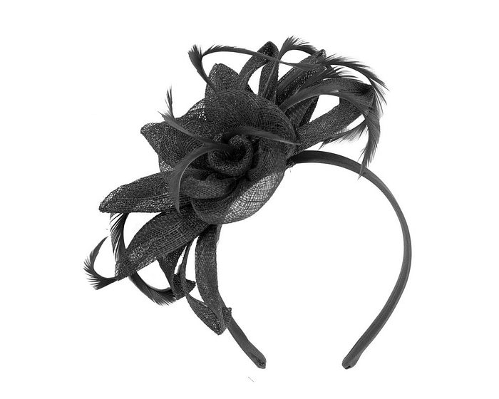 Black sinamay flower fascinator by Max Alexander MA917 - Hats From OZ