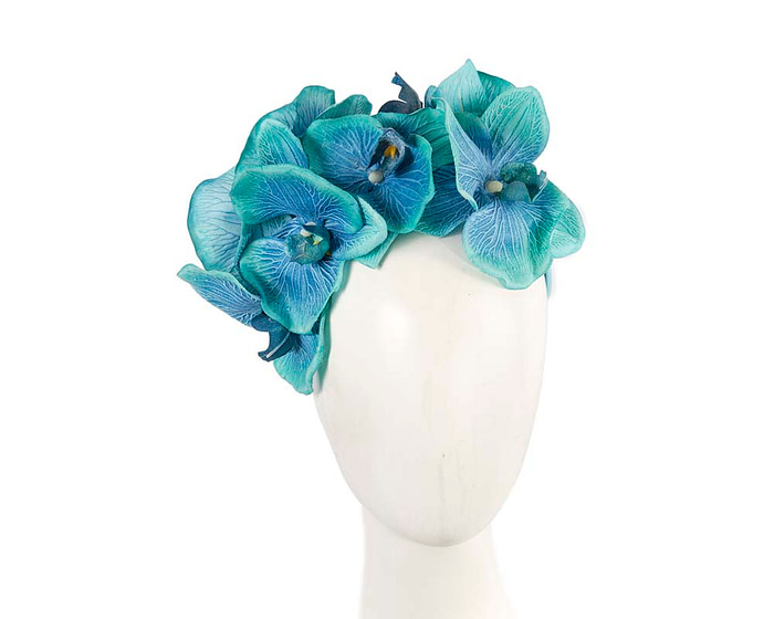 Bespoke aqua orchid flower headband by Fillies Collection