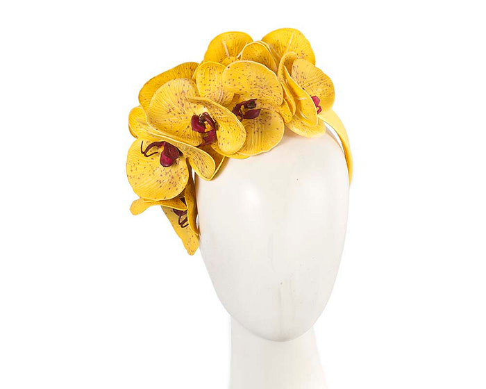 Bespoke yellow orchid flower headband by Fillies Collection S391 - Hats From OZ